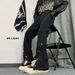 Men's High Street Straight Flared Fit Jeans Button Fly Black Cotton Blend Distressed Wash Hip Hop Style S-3XL_mkmklike.com
