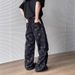 Full-printed Tooling Jeans Men's Summer American Trendy Brand Niche Straight Loose Design Pleated Paratrooper Wide-leg Pants_mkmklike.com