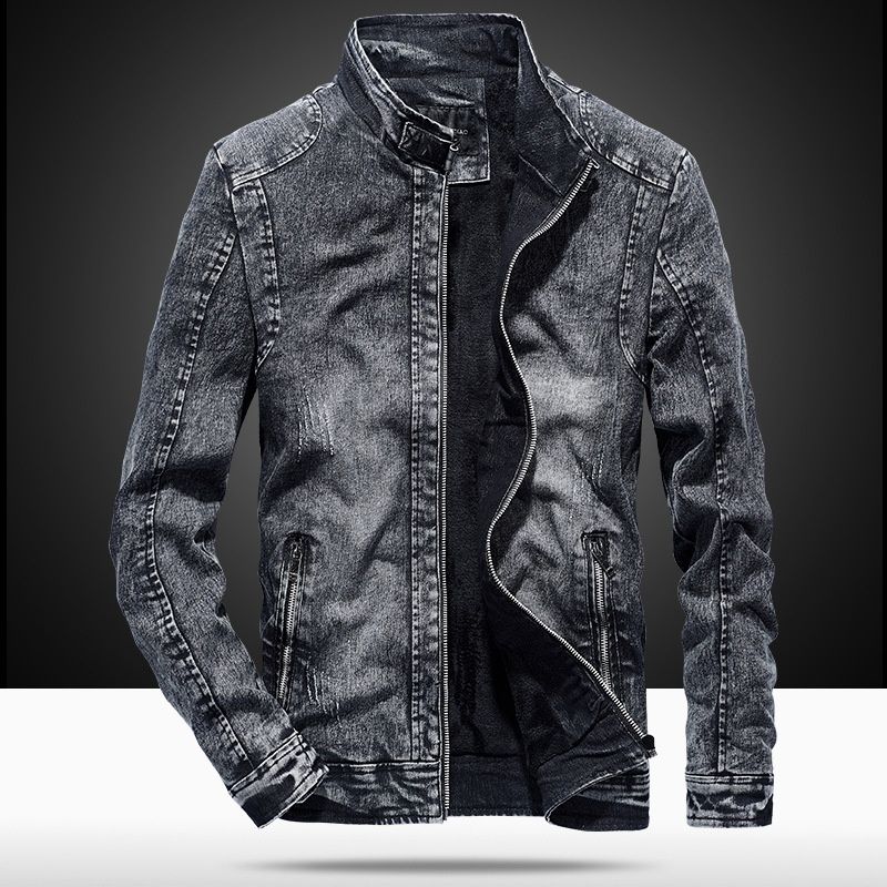Loom Autumn Winter New Korean Style Denim Jacket Trendy Slim Fit Stand Collar Fleece Lined Thickened Student Casual_mkmklike.com