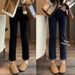Black Straight-Leg Jeans For Women, Fleece-Lined, New Spring And Autumn Style, Plus Size, High Waist, Slimming, Short,_mkmklike.com