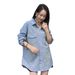 Women's European Style Long Sleeve Denim Shirt D Letter Rhinestone Detail Loose Fit plus Size Fashionable Thin Jacket for Spring Autumn_mkmklike.com