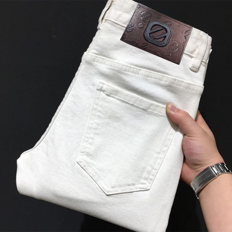 Men's Clothing Cropped Jeans Trendy, Luxurious Casual, Stretchy Slim Fit Stretch White Jeans - Straight Leg Casual Denim Pants For Teen & Young Adults_mkmklike.com
