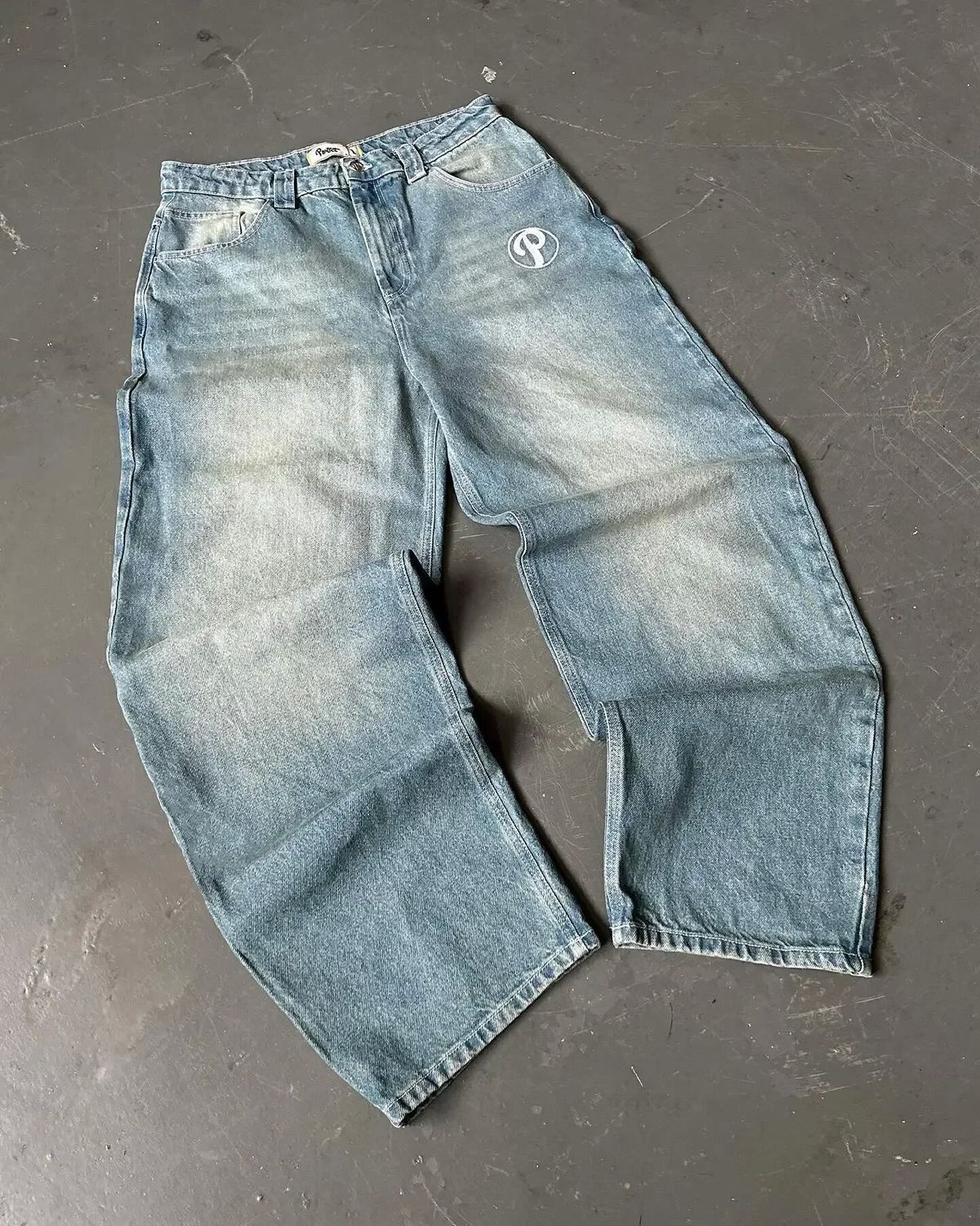 Men's Clothing Hot Selling Street Jeans Y2K Harajuku Hip-hop Letter Blue Loose High Waisted Wide Leg Pants_mkmklike.com