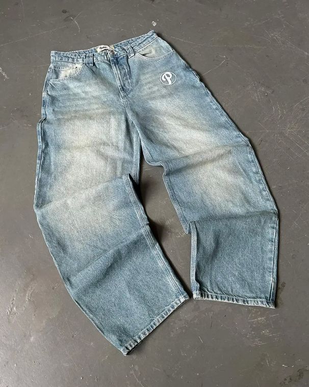 Men's Clothing Hot Selling Street Jeans Y2K Harajuku Hip-hop Letter Blue Loose High Waisted Wide Leg Pants_mkmklike.com