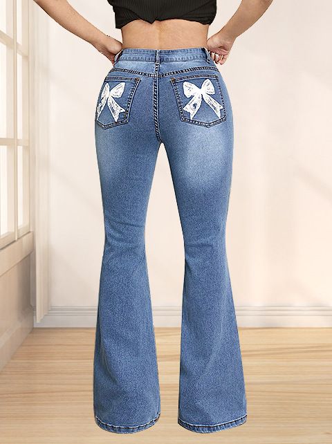 Women's Clothing INS Fashion Trend Personality Bow Print Jeans_mkmklike.com