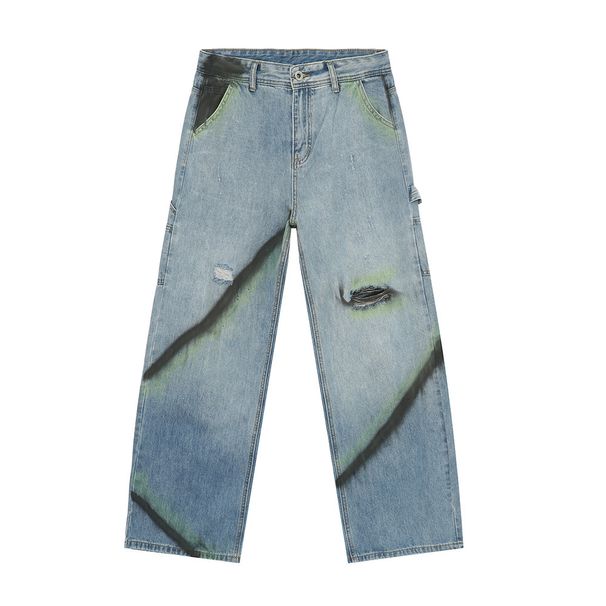 EF JEANS | 2024 New American Trend Street Hip Hop Graffiti Contrast Color Ripped Straight Jeans Men_mkmklike.com