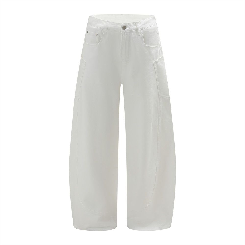 Loose Versatile Denim Scimitar Pants Men's Trendy Deconstructed Design Solid Color Workwear Casual Wide-Leg Trousers_mkmklike.com