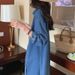 Korean Chic Spring Summer New Style French Minimalist Temperament Loose And Versatile Mid To Length Long Sleeved Denim_mkmklike.com