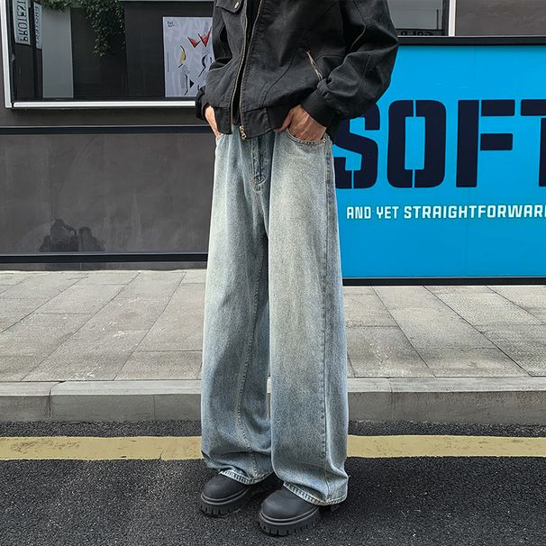 American Retro Washed Gradient Straight-leg Jeans Men, Autumn And Winter, Plus Size, Extended Length For Tall_mkmklike.com