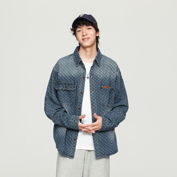 Men's Clothing Autumn New Loose Washed Old Denim Shirt Men's Long Sleeved Shirt Jacquard Jacket_mkmklike.com