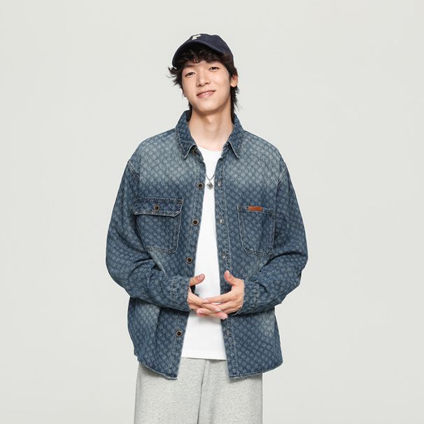 Men's Clothing Autumn New Loose Washed Old Denim Shirt Men's Long Sleeved Shirt Jacquard Jacket_mkmklike.com