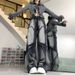 Women's Y2K Retro Dark Style Jeans High Street Loose Fit Straight Leg With Frayed Edges Washed Finish Sexy Design_mkmklike.com