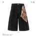 Men's Clothing Retro Fashion Brand Contrast Color Square Scarf Design Denim Shorts Unisex Loose Summer Casual Cropped Pants_mkmklike.com