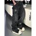 Men's Clothing Men's High Street Retro Cool Wide Leg Jeans Loose Straight Leg Five Pointed Star Patchwork Leather Long Pants Autumn Style_mkmklike.com
