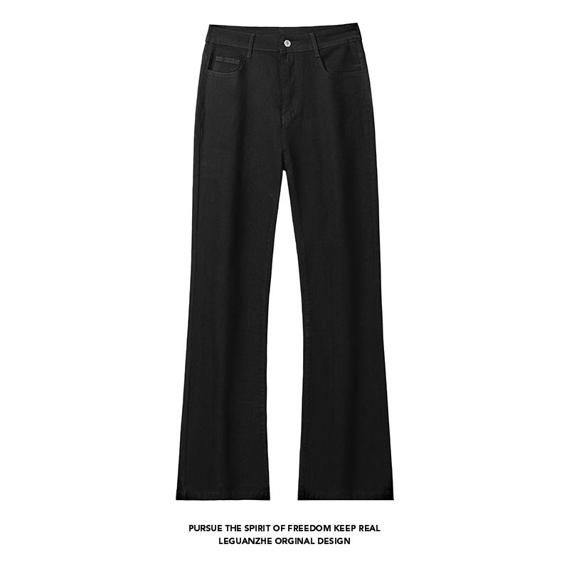 Black Stretchy Curved Hem Jeans For Men, Leg-lengthening, American High Street Vibe Pants, Straight Narrow Fit, Slightly_mkmklike.com