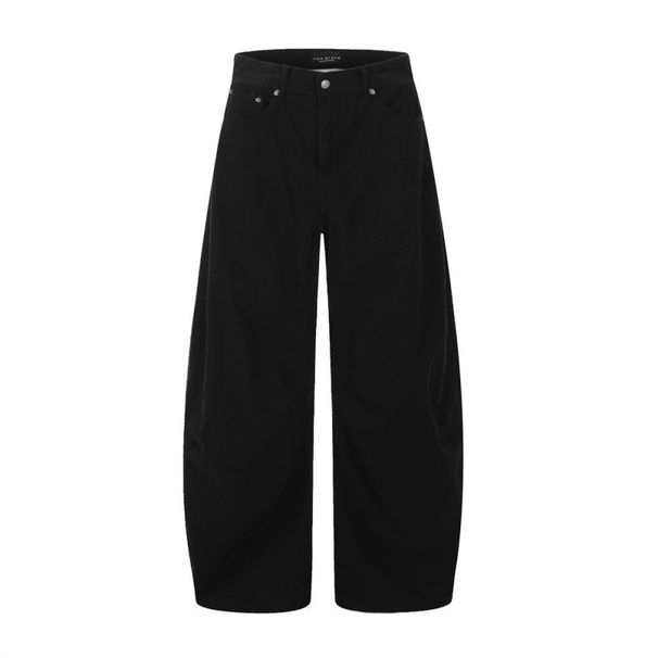 Men's Streetwear Vintage Loose Fit Cargo Pants - Washed Denim Wide Leg Pants With Wrinkle Design, Black & Coffee (S-XXL)_mkmklike.com
