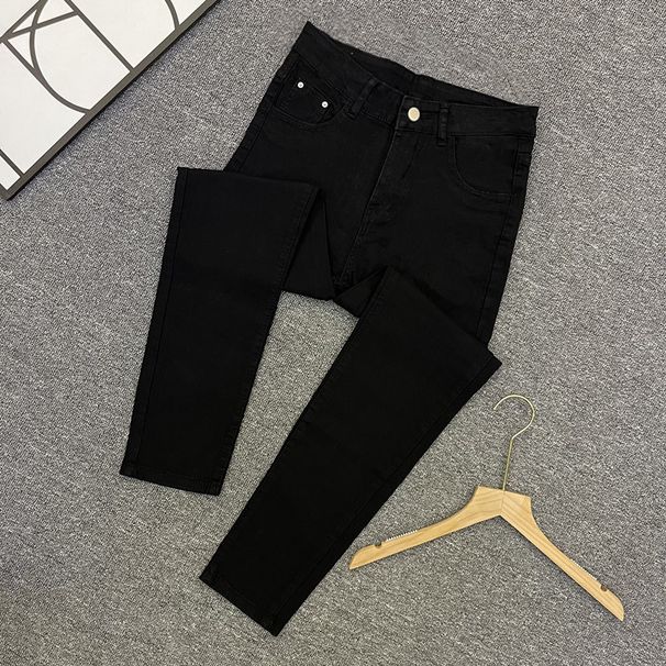 Men's Slim Fit Stretch Jeans – Light Blue & Black Distressed Denim Pants | Trendy Skinny Leg Casual Trousers_mkmklike.com