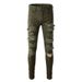 Men's Clothing High Street Men's Jeans Men's Slim Army Green Stretch Ripped Jeans Men's Trousers 851_mkmklike.com
