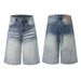 Whiskered Gradient Denim Cropped Shorts American Style Wide Leg Loose Straight Leg Cool Clean Fit Summer Trendy Men's Clothing_mkmklike.com