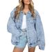 Women's Long Sleeve Denim Jacket Oversized Button Fashion Coat Spring Outerwear For Ladies_mkmklike.com