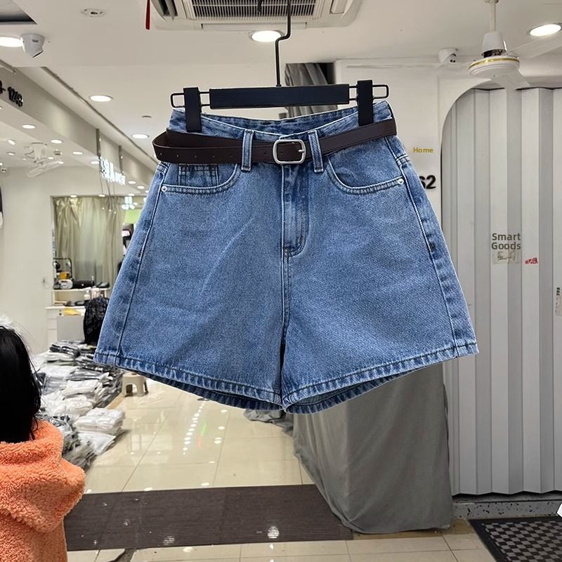 Women's High-Waisted Slimming Denim Shorts Dark Blue 2025 Summer Style Thin Loose Wide Leg A-Line Shorts_mkmklike.com