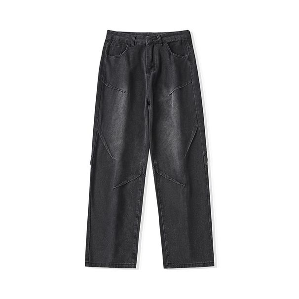 Men's Wide Leg Straight Jeans - Relaxed Fit High Street Denim Pants For Casual & Workwear (Retro Blue, Black, Teal)_mkmklike.com