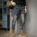 Autumn Trendy Brand Retro Ripped Jeans Men's Slim Fit European And American Straight Elastic American Patch Autumn And Winter Beggar Trousers_mkmklike.com