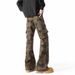 Camouflage Large Pocket Jeans Men's High Street Functional Cleanfit Slim Fit Flared Scimitar Cargo Pants_mkmklike.com