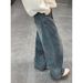 Men's High Street Washed Denim Jeans Relaxed Straight-Leg Vintage Style Retro Blue Sizes S-3XL_mkmklike.com