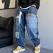 Men's Heavyweight Denim Jeans With Edgy Patches, Relaxed Straight Leg Fit For Casual Street Style_mkmklike.com