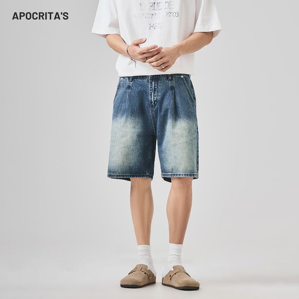 Men's Denim Shorts Trendy High Street Washed Retro Loose Fit Five Point Pants Summer_mkmklike.com