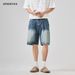 Men's Denim Shorts Trendy High Street Washed Retro Loose Fit Five Point Pants Summer_mkmklike.com