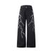 Men's Black Loose Wide Leg Jeans Lightning Embroidered American High Street Style Heavy Duty Floor Length Trousers_mkmklike.com