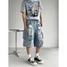 Men's Trendy Ripped Denim Shorts Loose Fit Versatile Large Pockets Straight Leg Summer Casual Cargo Shorts_mkmklike.com