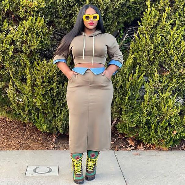 Women's Clothing casual hooded long sleeved sweatshirt denim splicing slit skirt suit_mkmklike.com