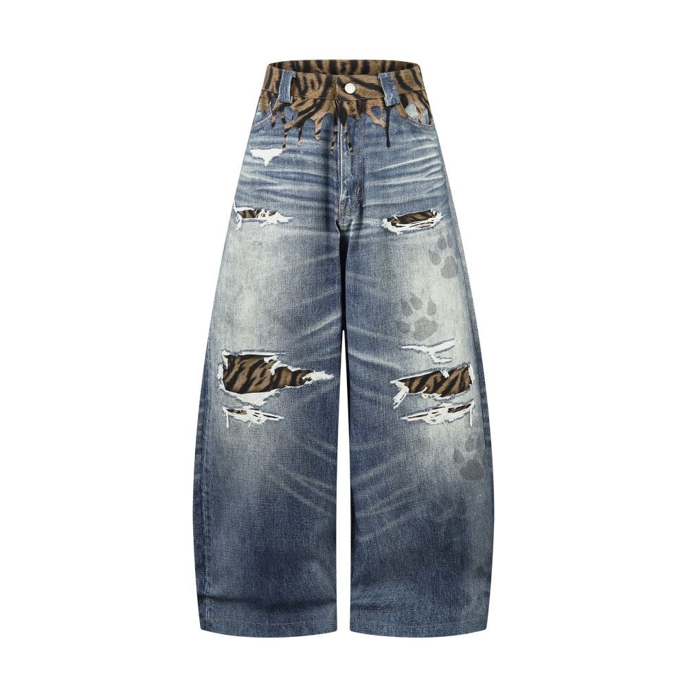 Men's Stylish Wide Leg Trousers Curved Blade Jeans Hip Hop Trendy Unique Design 3D Digital Print_mkmklike.com