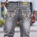 Men's Fashion Trendy Jeans Cross Border E Commerce Best Selling mid Waist Straight Pants with Special Embroidered Pocket Decorations Machine Washable Slight Stretch_mkmklike.com