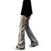 Dirty Fit Distressed Jeans - Men's Streetwear Digital Print Flared Pants (S-XXXL, Retro Washed Yellow Mud Color)_mkmklike.com