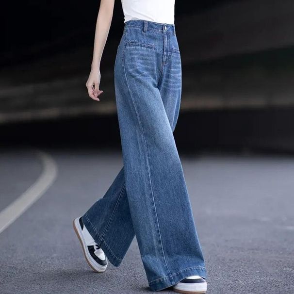 Blue Vintage High-waisted Wide-leg Jeans Women, New Spring And Autumn Style, Slimming Pants For Pear-shaped Body,_mkmklike.com