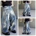 Unisex Distressed Wide-Leg Jeans – Raw Hem Mud-Dyed Denim With Asymmetrical Patchwork, Loose Fit For Streetwear & Grunge Looks (S-3xl)_mkmklike.com