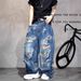 Men's Clothing Vibe Niche Trend Brand Handsome Big Hole Beggar Jeans Men Cityboy Wasteland Dirty Wash Wide Leg Long Pants_mkmklike.com