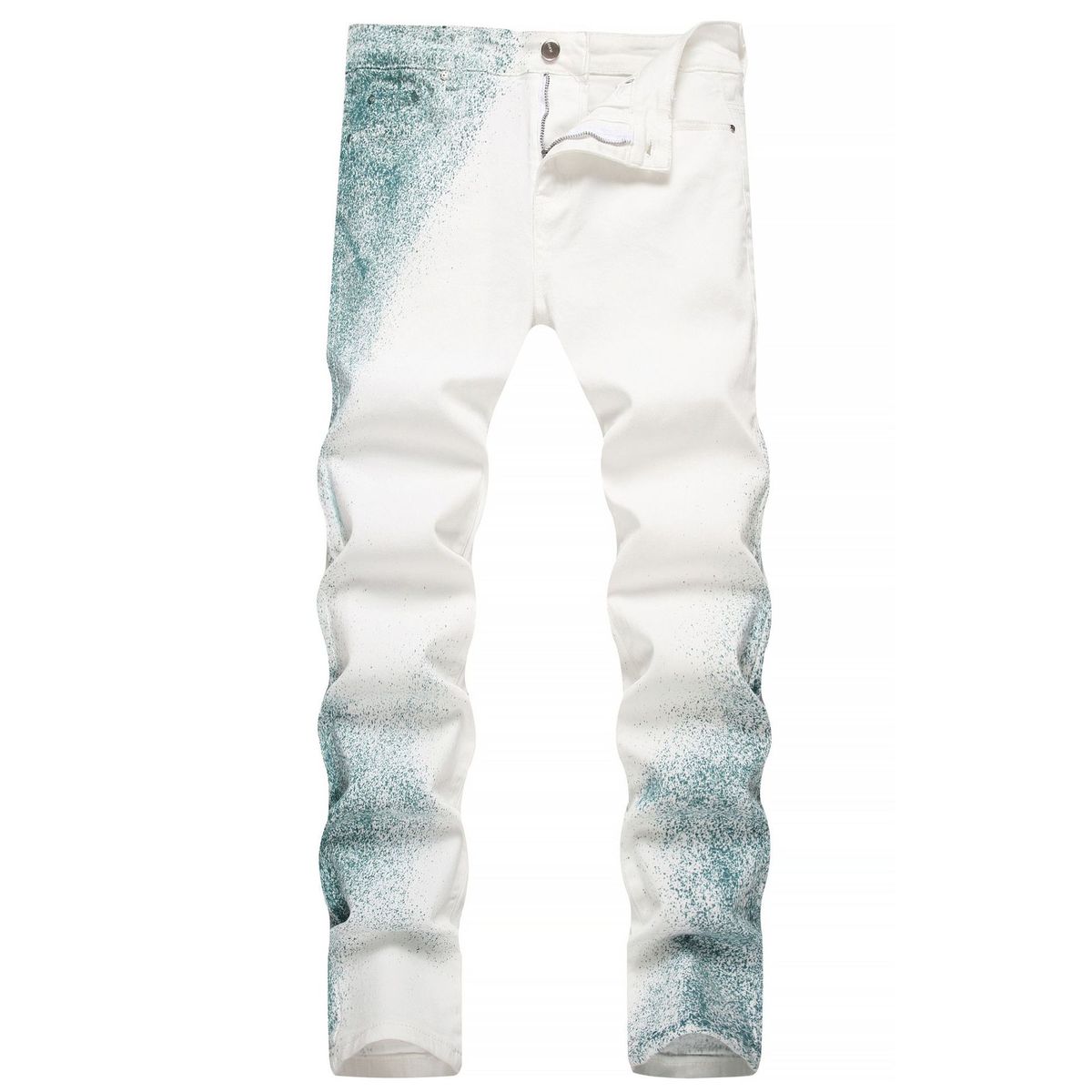 Men's Hand-Painted Streetwear Jeans | Slim-Fit Mid-Rise Denim Pants With Artistic Wash_mkmklike.com