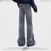 WHOOWAP Vintage Washed Flared Jeans Distressed Details Classic Blue 90s Retro Streetwear Denim S-L 95% Cotton_mkmklike.com