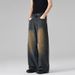 Men's Korean Style Retro Washed Distressed Jeans Loose Fit Straight Leg Versatile Flowing Floor Length Pants Unisex_mkmklike.com