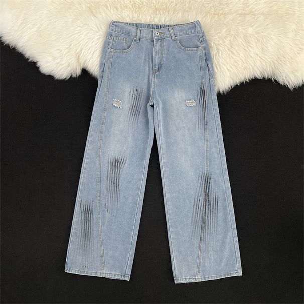 Men's Clothing Jeans Men 2025 Trendy High Street Graffiti Niche Loose Washed Wide Leg Pants_mkmklike.com