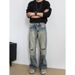 American High Street Style Men's Distressed Jeans With Rhinestones And Hot Stamping, Loose Fit, Straight Leg, And Slightly Flared, 2026 New Style._mkmklike.com