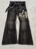 Y2K Punk Gothic Embroidered Flared Jeans For Women – Vintage Denim With Edgy Details, High Waist & Slim Fit_mkmklike.com
