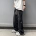 Retro Light Blue Men's Jeans High Street Hip Hop Stacked Design Straight Leg Loose Fit_mkmklike.com