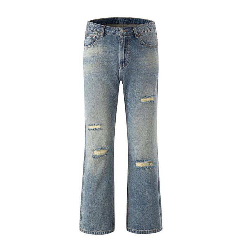 Men's Clothing Retro Simple Classic Distressed Ripped Straight Jeans Men And Women Trendy Brand Slim Fit Versatile Casual Pants New Style_mkmklike.com
