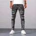 Men's Slim Fit Stretch Jeans – Silver Grey Washed Denim With Strategic Rips & Hand-Sanded Details (S-2xl, Mid-Rise Straight Leg, Comfort Flex Fabric)_mkmklike.com
